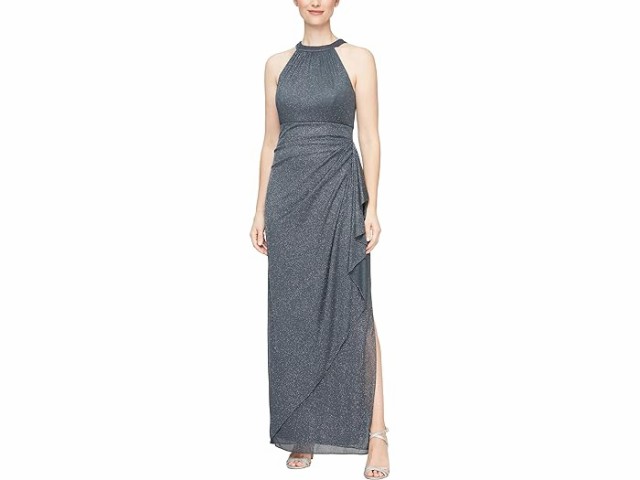 (取寄) アレックス イブニングス レディース ロング スリーブレス ホルター ネック ドレス Alex Evenings women Alex Evenings Long Sleeveless Halter Neck Dress Smokeの通販は