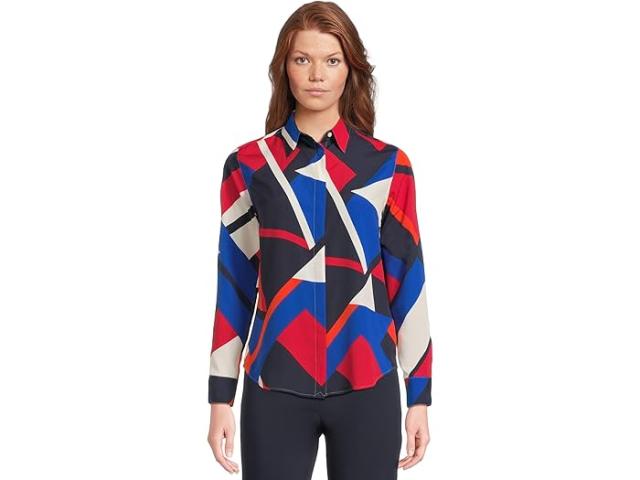 (取寄) ローレン ラルフローレン レディース ピティート クラシック フィット プリント クレープ シャツ Lauren Ralph Lauren women Petite Classic Fit Print Crepe Shirt Blue Multiの通販は