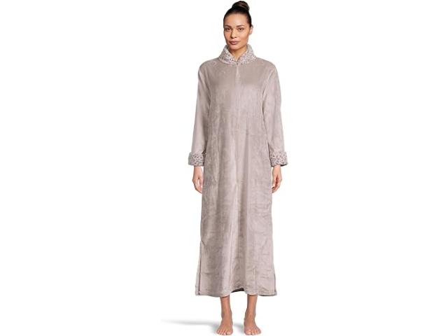 (取寄) N バイ ナトリ レディース プラッシュ リンクス マンダリン ジップ カフタン N by Natori women Plush Lynx Mandarin Zip Caftan Stone