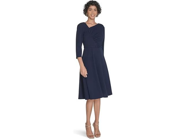 (取寄) カルバンクライン レディース 3/4 スリーブ アシンメトリカル ミディ   women 3/4 Sleeve Asymmetrical Midi Indigo