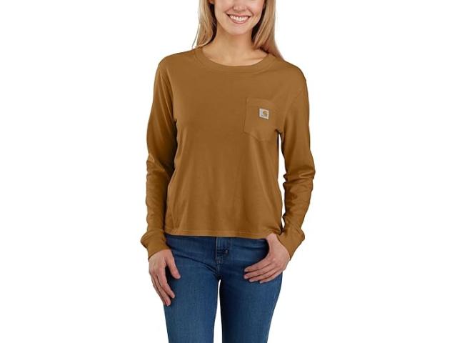 (取寄) カーハート レディース ルーズ フィット ライトウェイト ロング スリーブ クルー ネック ポケット Tシャツ Carhartt women Loose Fit Lightweight Long Sleeve Crew Neck Pocket T-Shirt Carhartt Brown