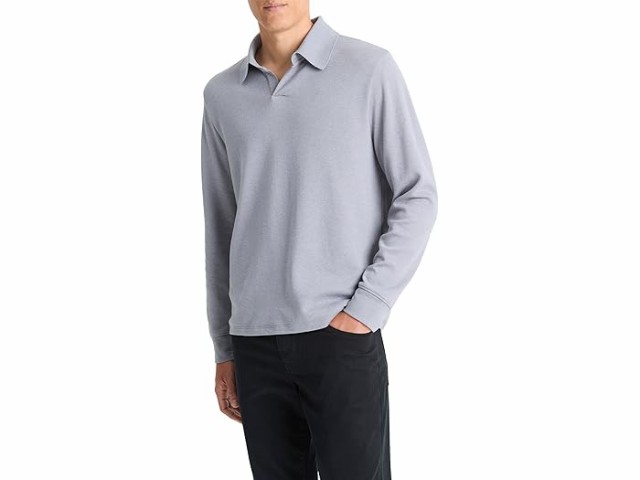 (取寄) ヴィンス メンズ ダブル フェイス ロング スリーブ ポロ Vince men Vince Double Face Long Sleeve Polo Blue Spruce/Light Greyの通販は 26,520円