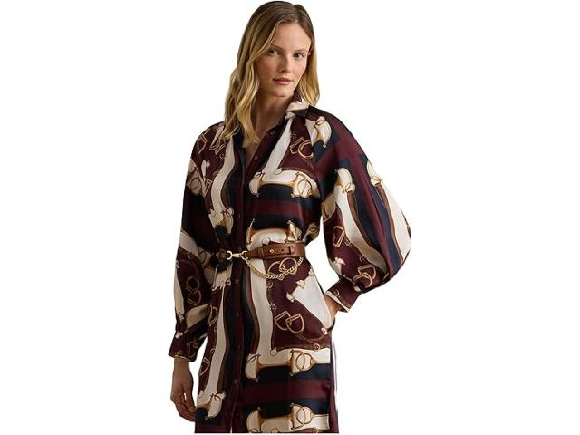 (取寄) ローレン ラルフローレン レディース エクストリアン-プリント ツイル ミディ シャツドレス Lauren Ralph Lauren women Equestrian-Print Twill Midi Shirtdress Navy/Cream Multi