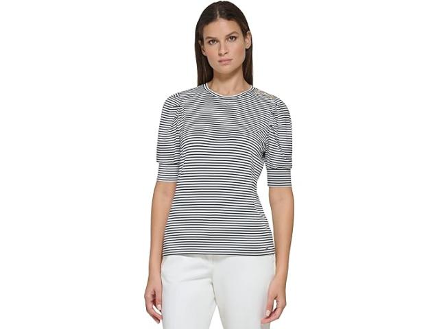 (取寄) トミーヒルフィガー レディース パフ ショート スリーブ セーラー トップ ストライプ Tommy Hilfiger women Tommy Hilfiger Puff Short Sleeve Sailor Top Stripe Midnight/Ivoryの通販は 18,410円