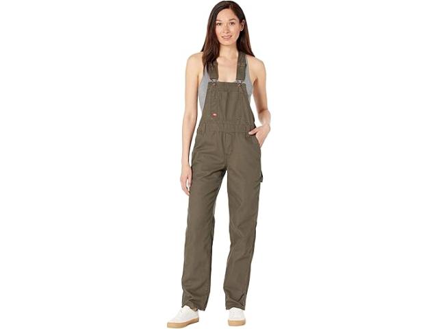 (取寄) ディッキーズ レディース リラックスド-フィット ビブ オーバーオール Dickies women Relaxed Bib Overalls Rinsed Moss Green
