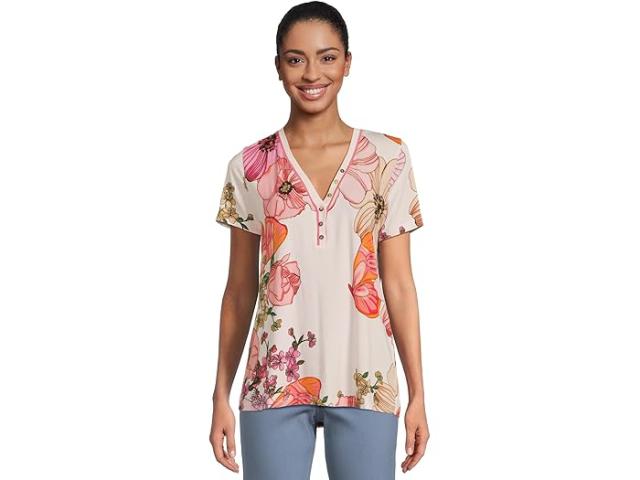 (取寄) ジョニー ワズ レディース ザ ジャニー フェーバリット ショート スリーブ ヘンリー ティー Johnny Was women The Janie Favorite Short Sleeve Henley Tee Rosabelia