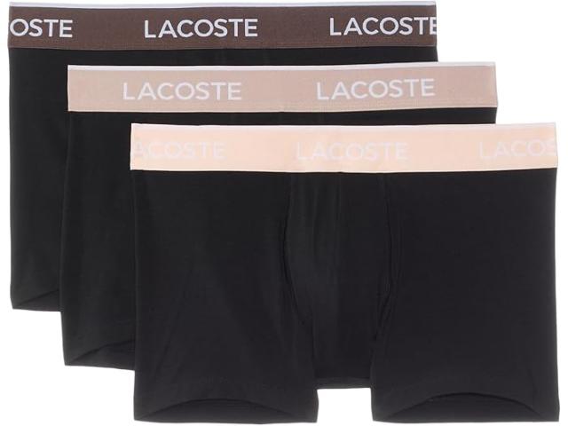 (取寄) ラコステ メンズ コットン ストレッチ エッセンシャル トランクス 3-パック Lacoste men Cotton Stretch Essentials Trunks 3-pack Black W/Dark Brown/Light Brown/Tan