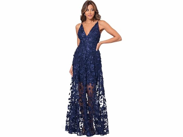 (取寄) エスケイプ レディース ロング ソウタシエ メッシュ V ネック XSCAPE women Long Soutache Mesh V Neck Navyの通販は 35,081円