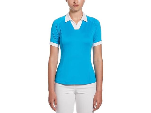 (取寄) キャロウェイ レディース V-プラケット カラーブロック ショート スリーブ ポロ Callaway women Callaway V-Placket Color-Block Short Sleeve Polo Vivid Blueの通販は 10,640円