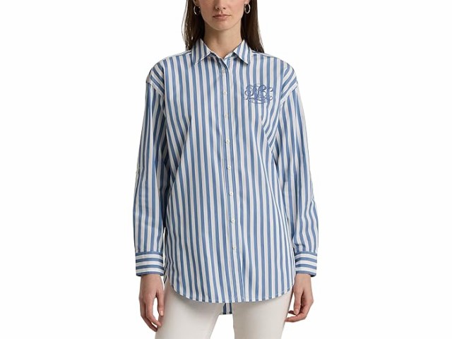 (取寄) ローレン ラルフローレン レディース オーバーサイズ ストライプド コットン ブロード シャツ LAUREN Ralph Lauren women LAUREN Ralph Lauren Oversize Striped Cotton Broadcloth Shirt Pale Azure/White