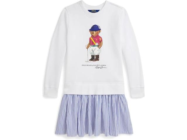 (取寄) ラルフローレン キッズ レディース ポロ ベアー フリース ドレス (ビッグ キッド) Polo Ralph Lauren Kids women Polo Bear Striped-skirt Fleece Dress (big Kid) White