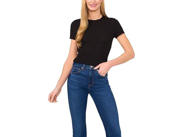 (取寄) シーシー レディース ショート スリーブ パッカード ニット ベイビー ティー CeCe women Short Sleeve Puckered Knit Baby Tee Rich Black