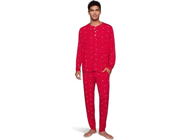 (取寄) エバージェイ メンズ ヘンリー プリンテッド ロング パジャマ セット Eberjey men Henry Printed Long Pajama Set Nutcracker Holly Red