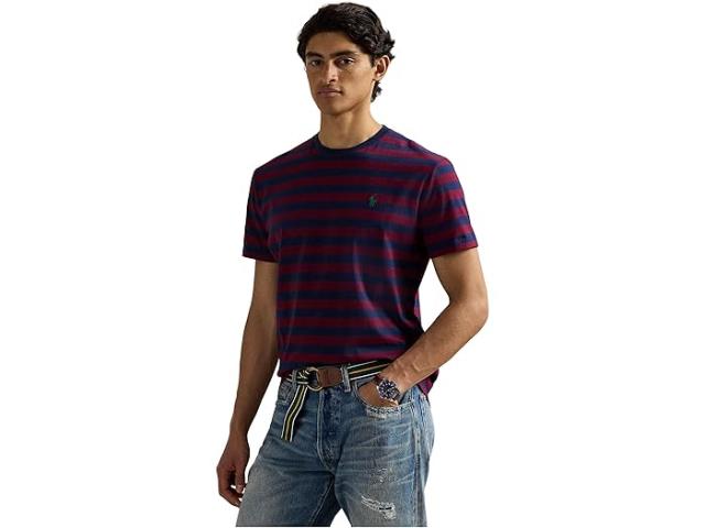 (取寄) ラルフローレン メンズ ショート スリーブ ストライプド クルー ネック T-シャツ Polo Ralph Lauren men Short Sleeve Striped Crew Neck T-Shirt Classic Wine/Cruise Navy