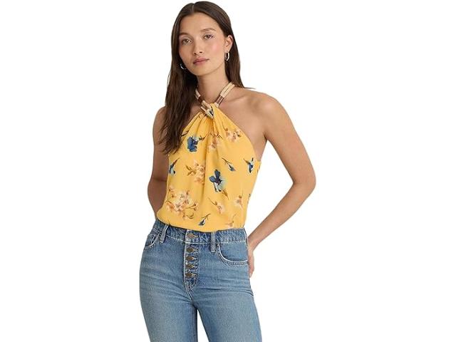 (取寄) ローレン ラルフローレン レディース フローラル クリンクル ジョーゼット ホルター トップ Lauren Ralph Lauren women Floral Crinkle Georgette Halter Top Yellow Multiの通販は