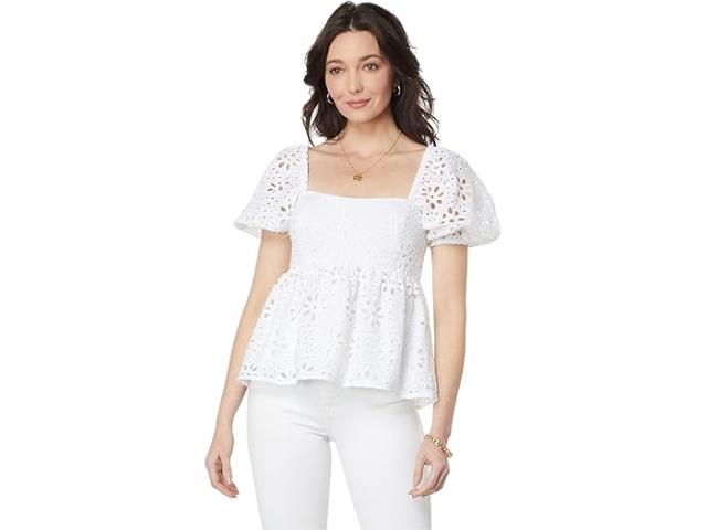(取寄) リリー ピュリッツァー レディース ケイ ショート スリーブ アイレット トップ Lilly Pulitzer women Lilly Pulitzer Kay Short Sleeve Eyelet Top Resort White Funflower Eyeletの通販は