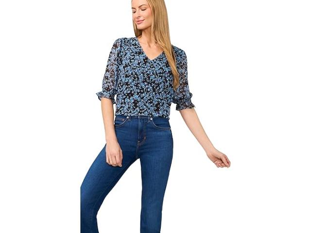 (取寄) シーシー レディース エルボー スリーブ ラフ V-ネック ブラウザ CeCe women Elbow Sleeve Ruff V-Neck Blouse Rich Black