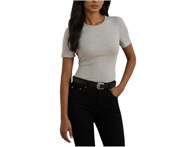 (取寄) ローレン ラルフローレン レディース ストレッチ コットン クルー ネック ティー Lauren Ralph Lauren women Stretch Cotton Crew Neck Tee Pearl Grey Heather