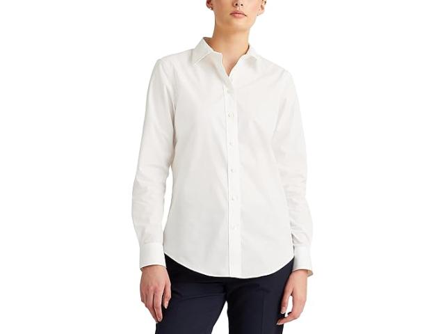 (取寄) ローレン ラルフローレン レディース イージー ケア ストレッチ コットン シャツ Lauren Ralph Lauren women Easy Care Stretch Cotton Shirt Whiteの通販は 21,228円