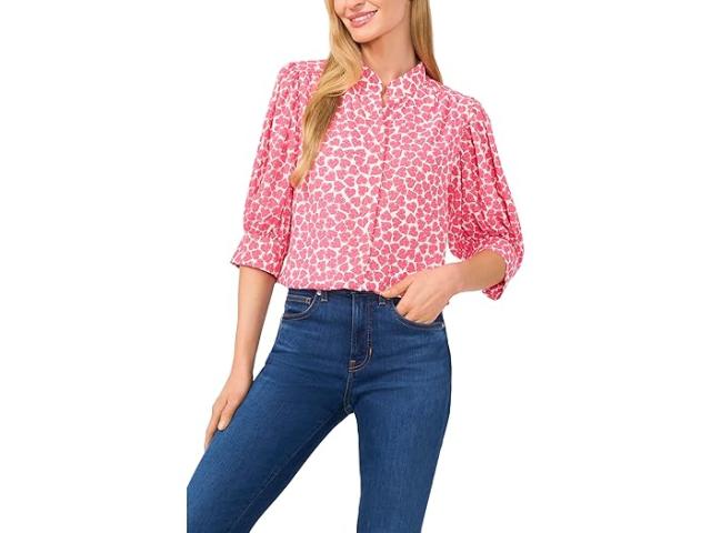 (取寄) シーシー レディース ハート ルーシュド スリーブ ヒドゥン プラケット ブラウザ CeCe women Heart Ruched Sleeve Hidden Placket Blouse Roseの通販は