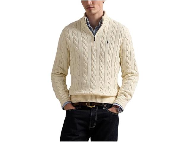 (取寄) ラルフローレン メンズ ケーブルニット コットン クォーター-ジップ セーター Polo Ralph Lauren men Cable-Knit Cotton Quarter-Zip Sweater Andover Cream