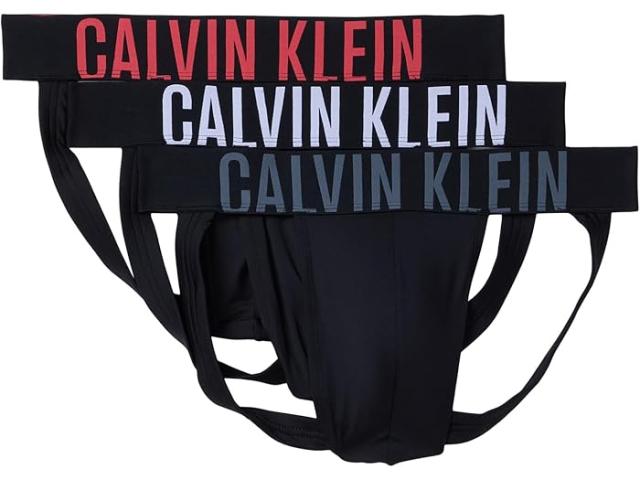 (取寄) カルバンクライン アンダーウェア メンズ インテンス パワー 3-パック ジョック ストラップ   Underwear men Intense Power 3-Pack Jock Strap Black W/White/Turbulence/Vermillion Brown Logos
