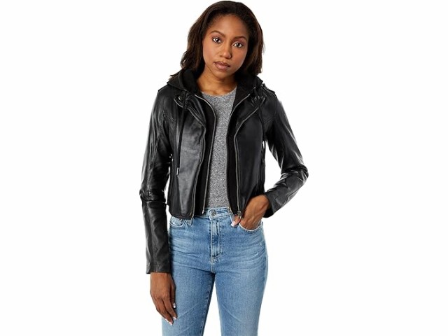 (取寄) ジャケット ニュー ヨーク レディース モリー ジップ-アウト フード インサート バーニッシュド レザー jakett NEW YORK women Molly Zip-Out Hood Insert Burnished Leather Black/Blackの通販は 29,387円