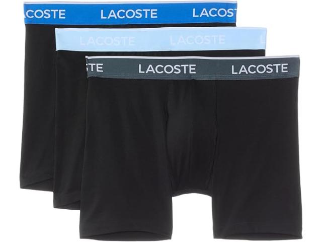 (取寄) ラコステ メンズ コットン ストレッチ エッセンシャル ボクサー ブリーフ 3-パック Lacoste men Cotton Stretch Essentials Boxer Briefs 3-pack Black W/Blue/Light Blue/Gray