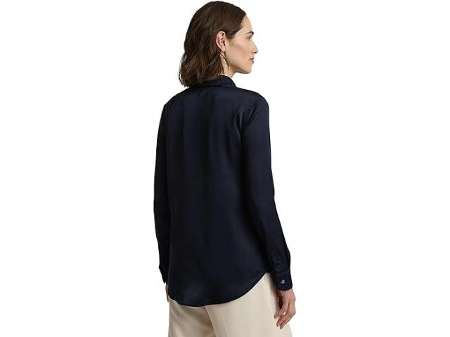 (取寄) ローレン ラルフローレン レディース クラシック フィット サテン シャルムーズ シャツ LAUREN Ralph Lauren women LAUREN Ralph Lauren Classic Fit Satin Charmeuse Shirt Lauren Navy