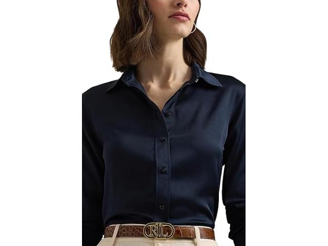 (取寄) ローレン ラルフローレン レディース クラシック フィット サテン シャルムーズ シャツ LAUREN Ralph Lauren women LAUREN Ralph Lauren Classic Fit Satin Charmeuse Shirt Lauren Navy
