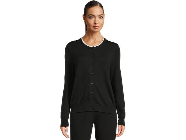 (取寄) エリオット ローレン レディース モーダル ニット - ボタン フロント カーディガン ウィズ ダブル レイヤー ネック ディテール Elliott Lauren women Modal Knits - Button Front Cardigan with Double Layer Neck Detail Black