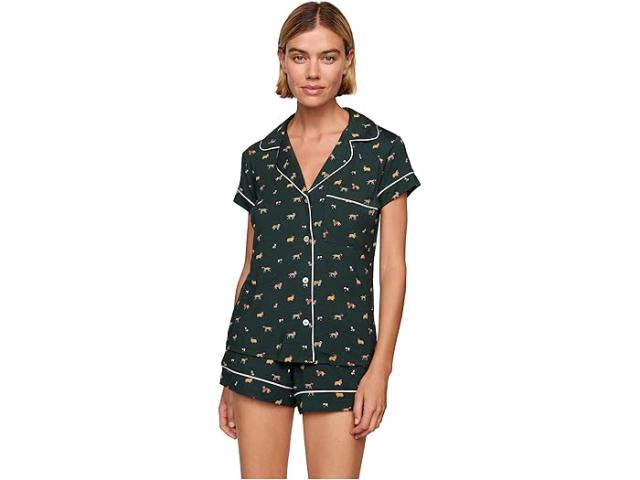 (取寄) エバージェイ レディース ジゼル プリンテッド - ザ ショーティ ショート Pj セット Eberjey women Gisele Printed - The Shortie Short PJ Set Holiday Dogs Pine/Ivory