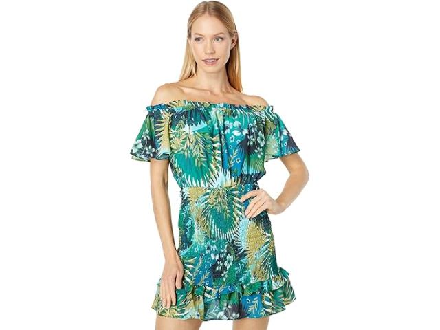 (取寄) ベベ レディース オフ-ザ-ショルダー ラッフル ドレス Bebe women Bebe Off-the-Shoulder Ruffle Dress Jungle Palmの通販は 18,345円
