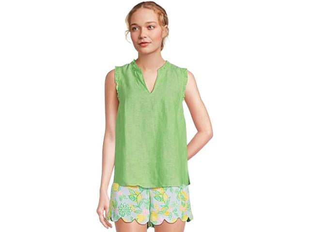 (取寄) リリー ピュリッツァー レディース スリーブレス ラッフル Lilly Pulitzer women Kavalla Sleeveless Ruffle Crocodile Green X Resort White