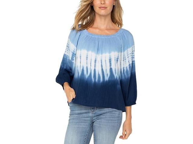 (取寄) リバプールロサンゼルス レディース 3/4 スリーブ ボート ネック ウーブン トップ Liverpool Los Angeles women 3/4 Sleeve Boat Neck Woven Top Blue/White Tiedye