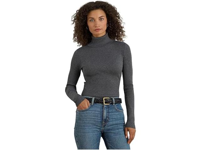 (取寄) ローレン ラルフローレン レディース リブド タートルネック セーター Lauren Ralph Lauren women Ribbed Turtleneck Sweater Onyx Grey Heather