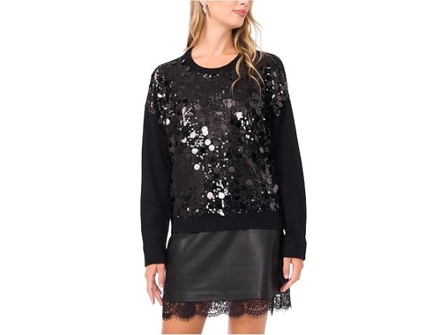 (取寄) ヴィンスカムート レディース マルチ パイエット クルー ネック Vince Camuto women Multi Paillette Crew Neck Rich Black