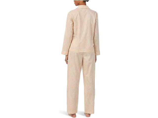 (取寄) ローレン ラルフローレン レディース ウーブン ロング スリーブ ノッチ カラー ロング パンツ パジャマ セット Lauren Ralph Lauren women Woven Long Sleeve Notch Collar Long Pant Pajama Set Pink Stripe 1 取寄) ローレン ラルフローレン レディース ウーブン ロング スリーブ