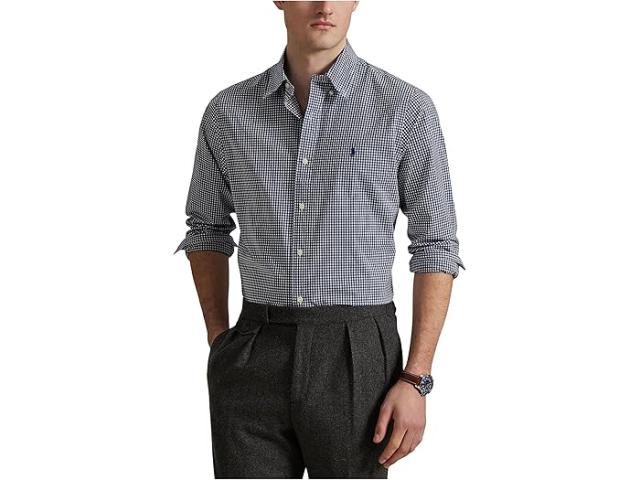 (取寄) ラルフローレン メンズ クラシック フィット ギンガム ストレッチ ポプリン シャツ Polo Ralph Lauren men Classic Fit Gingham Stretch Poplin Shirt Newport Navy White