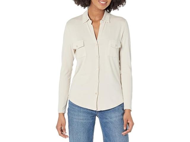 (取寄) マジェスティック フィラチュール レディース ソフト タッチ ロング スリーブ ボタンダウン シャツ Majestic Filatures women Soft Touch Long Sleeve Button-Down Shirt Cloud