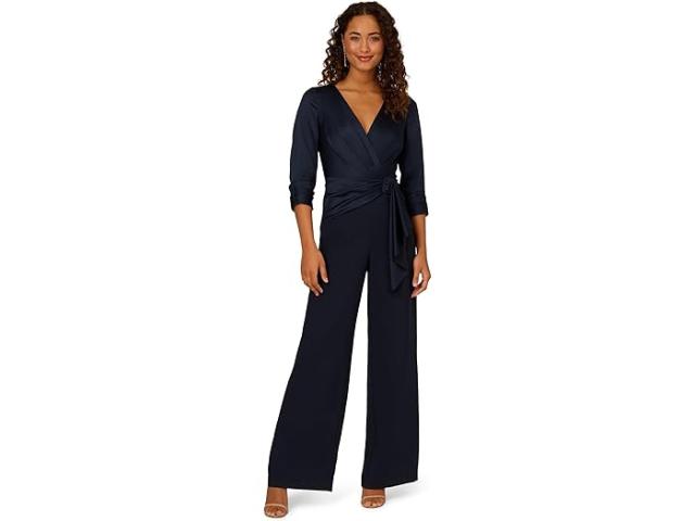 (取寄) アドリアナ パぺル レディース サテン クレープ ジャンプスーツ Adrianna Papell women Adrianna Papell Satin Crepe Jumpsuit Dark Navyの通販は 35,419円
