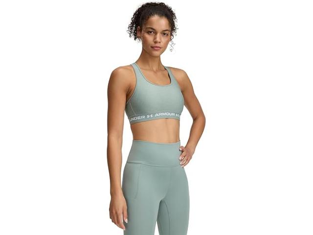 (取寄) アンダーアーマー レディース クロスバック ミッド ヘザー ブラ Under Armour women Cross-Back Mid Heather Bra Silica Green/White