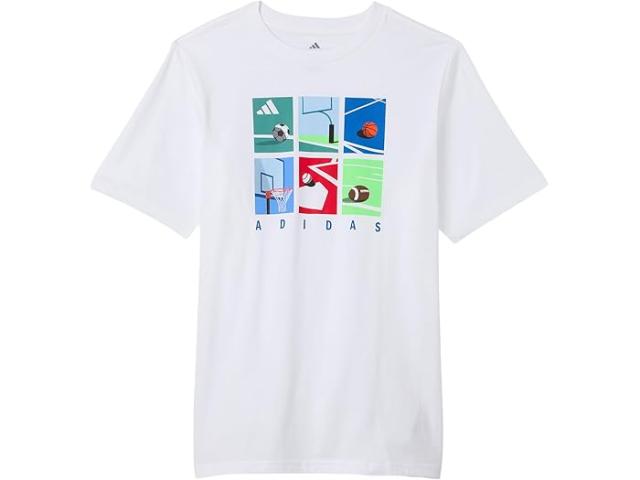 (取寄) アディダス キッズ ボーイズ マルチ スポーツ グリッド ティー (ビッグ キッド) adidas Kids boys Multi Sport Grid Tee (Big Kid) White/Multi