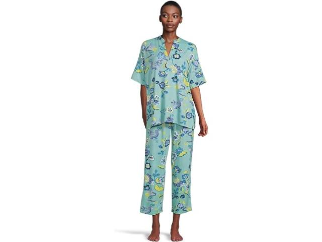 (取寄) N バイ ナトリ レディース ドラゴン - コージー ニット ショート スリーブ パジャマ セット N by Natori women Fluer Dragon - Cozy Knit Short Sleeve Pajama Set Aqua