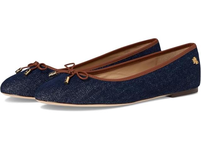 (取寄) ローレン ラルフローレン レディース ジェイナ レザー-トリム デニム フラッツ Lauren Ralph Lauren women Jayna Leather-Trim Denim Flats Vayra Wash/Lauren Tan