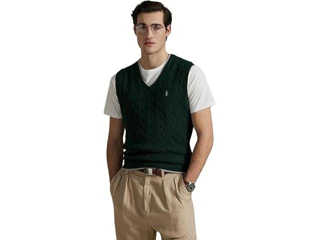 (取寄) ラルフローレン メンズ ケーブルニット コットン セーター ベスト Polo Ralph Lauren men Cable-knit Cotton Sweater Vest College Green Combo