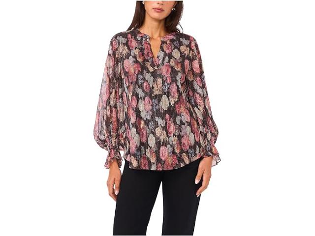 (取寄) ヴィンスカムート レディース V-ネック バルーン スリーブ ブラウザ Vince Camuto women V-Neck Balloon Sleeve Blouse Rich Black