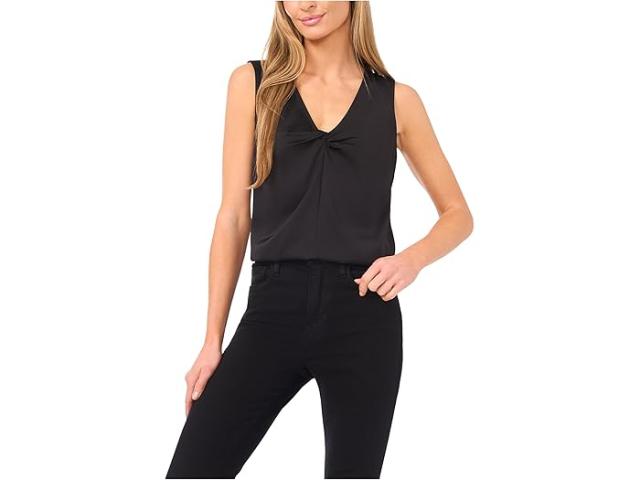 (取寄) シーシー レディース スリーブレス ツイスト V-ネック トップ CeCe women Sleeveless Twist V-Neck Top Rich Black
