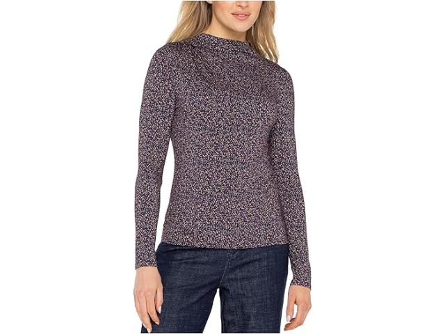 (取寄) リバプールロサンゼルス レディース ロング スリーブ モック ネック ニット トップ ウィズ シャーリング Liverpool Los Angeles women Long Sleeve Mock Neck Knit Top With Shirring Wine Berry Multi