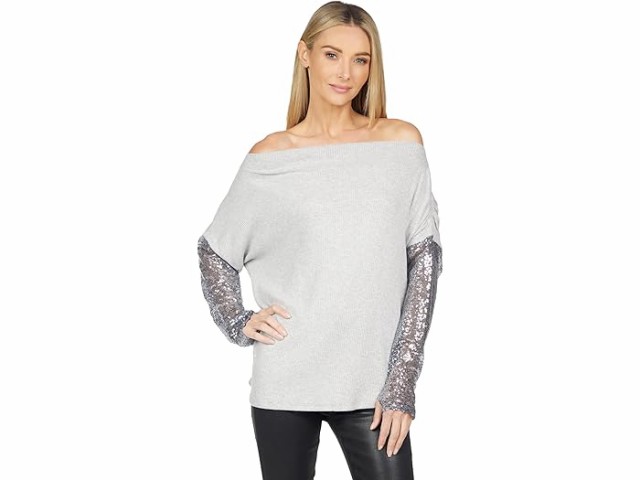 (取寄) マイケルローレン レディース タッカーマン ボートネック セーター W/ プリーツ アンド コントラスト シークインズ Michael Lauren women Tuckerman Boatneck Sweater w/ Pleats and Contrast Sequins Heather Greyの通販は